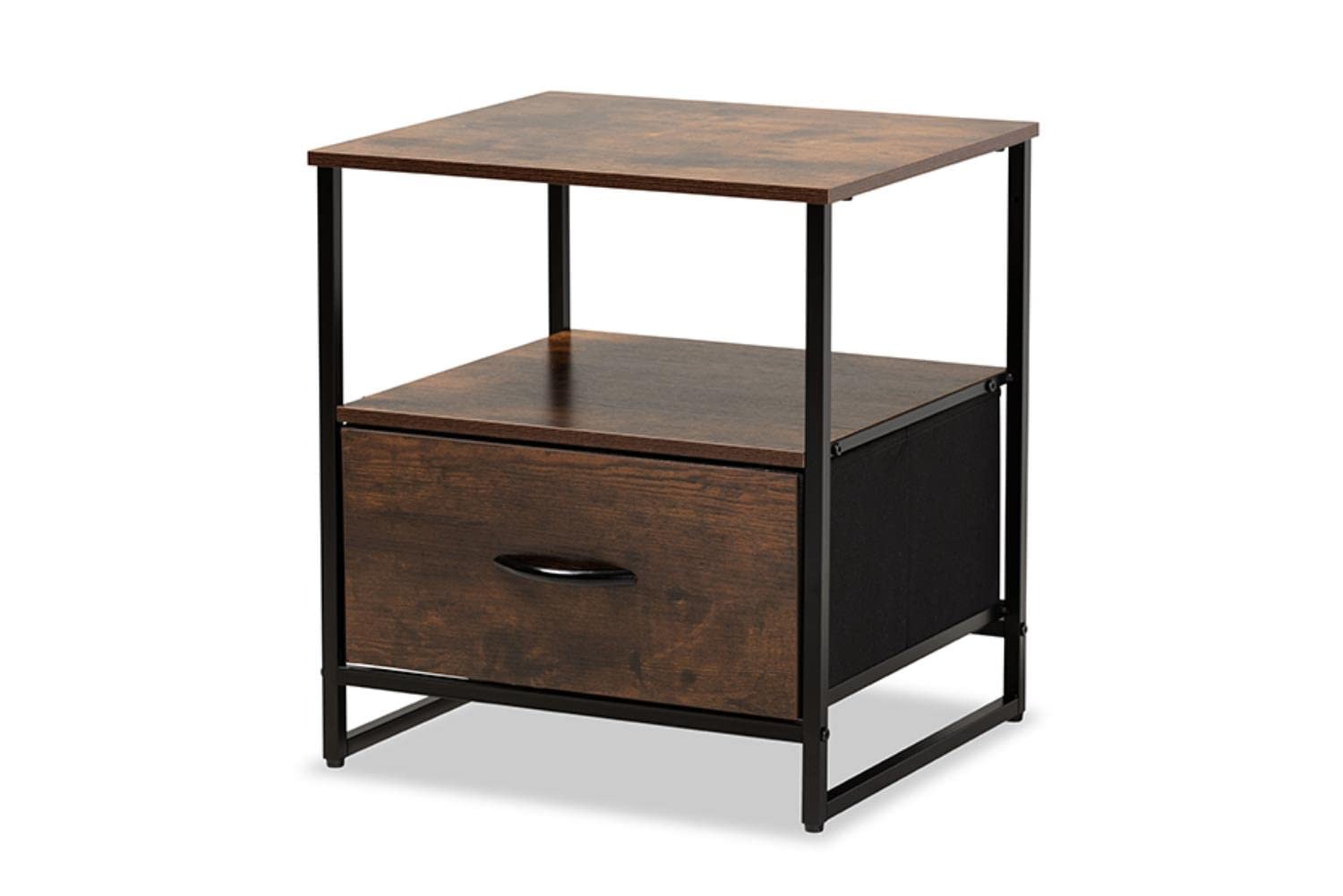 Baxton Studio Hakan Modern Industrial Walnut Brown Finished Wood and Black Metal 1-Drawer Storage Cabinet